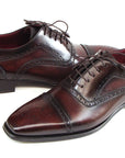 Paul Parkman Men's Captoe Oxfords Bordeaux & Brown Hand-Painted (ID
