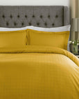 400TC - 100% Cotton Satin Stripe Check Duvet Set Mustard Yellow - Toi ‘n’ Moi Ltd