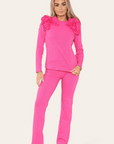 Ruffle Frill Shoulder Ribbed Loungewear Co-Ord Top & Trouser Set - Toi ‘n’ Moi Ltd