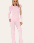Ruffle Frill Shoulder Ribbed Loungewear Co-Ord Top & Trouser Set - Toi ‘n’ Moi Ltd