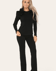 Ruffle Frill Shoulder Ribbed Loungewear Co-Ord Top & Trouser Set - Toi ‘n’ Moi Ltd