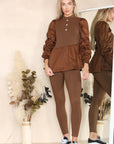 Long Ruched Sleeves Ribbed Peplum Diamond Buttons Frilled Hem Lounge Wear Co-Ord Set - Toi ‘n’ Moi Ltd