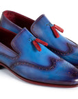 Paul Parkman Men's Wingtip Tassel Loafers Blue Leather (ID