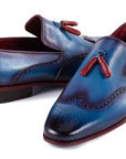 Paul Parkman Men's Wingtip Tassel Loafers Blue Leather (ID