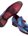 Paul Parkman Men's Wingtip Tassel Loafers Blue Leather (ID