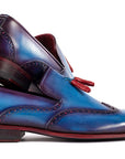 Paul Parkman Men's Wingtip Tassel Loafers Blue Leather (ID