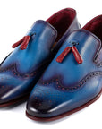 Paul Parkman Men's Wingtip Tassel Loafers Blue Leather (ID