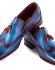 Paul Parkman Men's Wingtip Tassel Loafers Blue Leather (ID