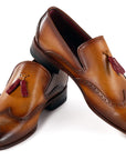 Paul Parkman Men's Wingtip Tassel Loafers Brown Leather (ID