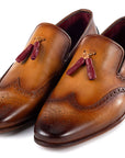 Paul Parkman Men's Wingtip Tassel Loafers Brown Leather (ID