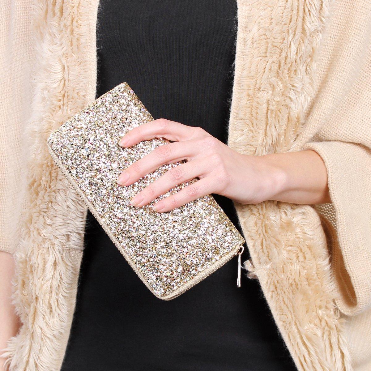 Hdg1883 - Portefeuille à fermeture éclair pailletée