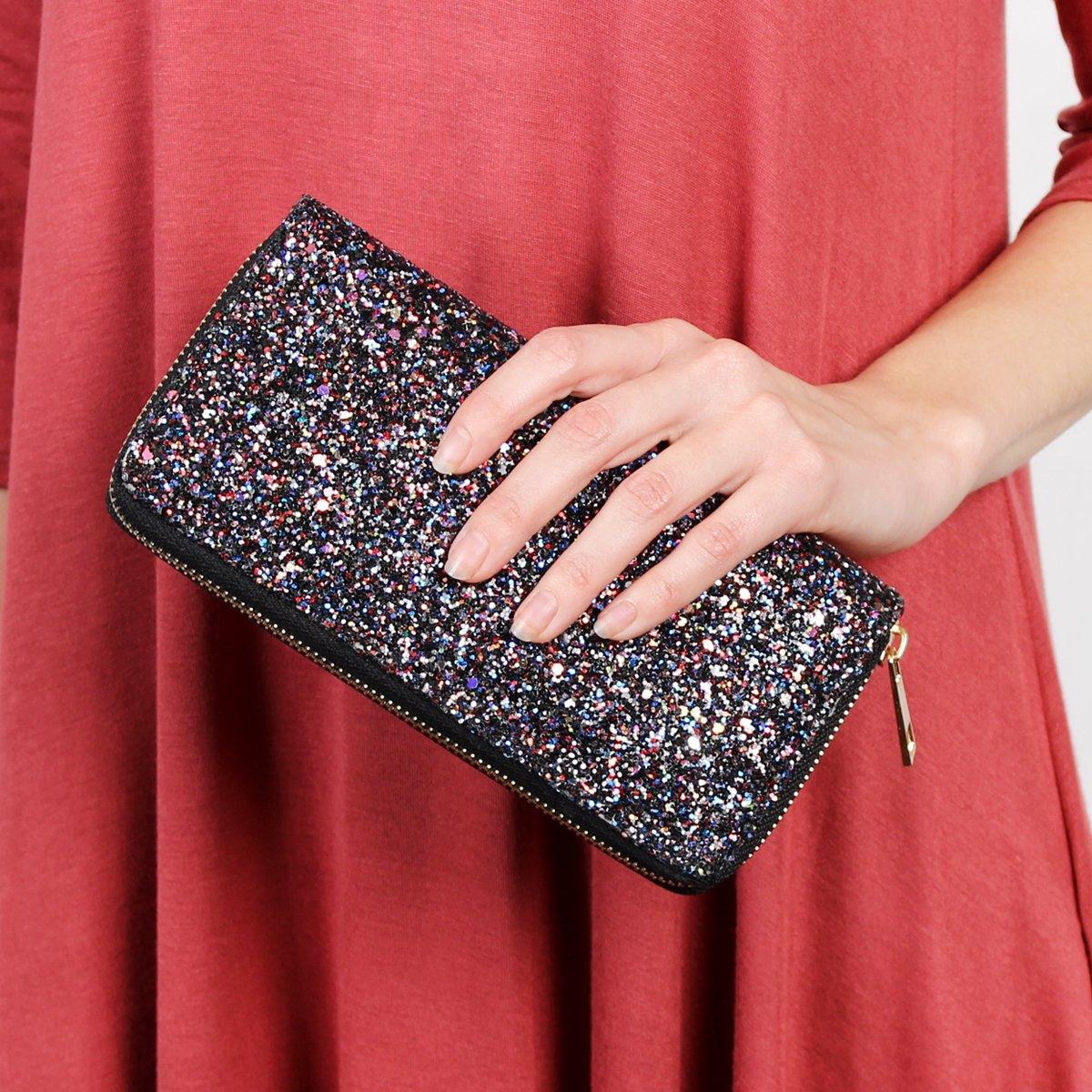 Hdg1883 - Portefeuille à fermeture éclair pailletée