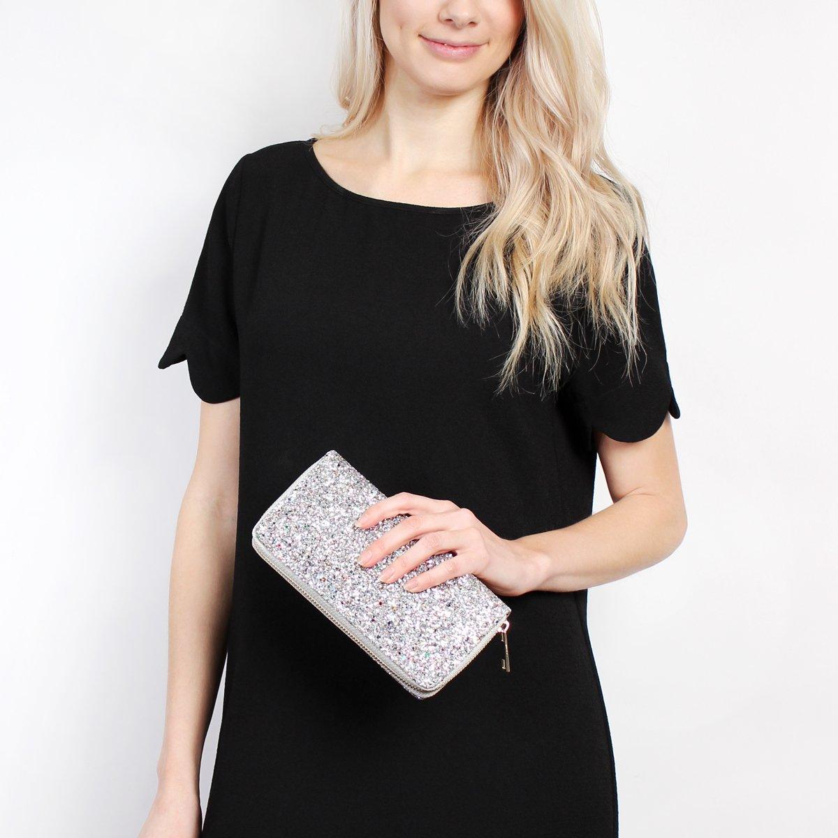 Hdg1883 - Portefeuille à fermeture éclair pailletée