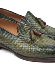 Paul Parkman Woven Leather Tassel Loafers Green (ID