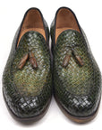Paul Parkman Woven Leather Tassel Loafers Green (ID