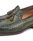 Paul Parkman Woven Leather Tassel Loafers Green (ID