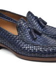 Paul Parkman Woven Leather Tassel Loafers Navy (ID