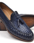 Paul Parkman Woven Leather Tassel Loafers Navy (ID