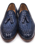 Paul Parkman Woven Leather Tassel Loafers Navy (ID