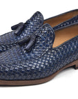 Paul Parkman Woven Leather Tassel Loafers Navy (ID