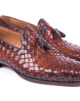 Paul Parkman Woven Leather Tassel Loafers Brown (ID