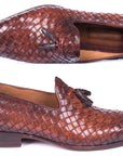 Paul Parkman Woven Leather Tassel Loafers Brown (ID