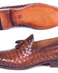 Paul Parkman Woven Leather Tassel Loafers Brown (ID