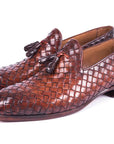 Paul Parkman Woven Leather Tassel Loafers Brown (ID