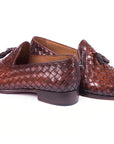 Paul Parkman Woven Leather Tassel Loafers Brown (ID