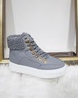 Lace Up Fluffy High Top Trainers