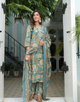 Premium Pure Cotton Printed Sequence Work Straight Kurti Set – Stylish Kurti, Pant & Dupatta with Elegant Sequence Detailing - Toi ‘n’ Moi Ltd