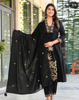 Elegant Sea Black Anarkali V-Neck Kurti Set – 3-Piece Indian Traditional Outfit with Dupatta | Perfect Gift & Daily Wear Inspired by Indian Culture - Toi ‘n’ Moi Ltd