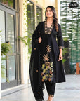 Elegant Sea Black Anarkali V-Neck Kurti Set – 3-Piece Indian Traditional Outfit with Dupatta | Perfect Gift & Daily Wear Inspired by Indian Culture - Toi ‘n’ Moi Ltd