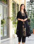 Elegant Sea Black Anarkali V-Neck Kurti Set – 3-Piece Indian Traditional Outfit with Dupatta | Perfect Gift & Daily Wear Inspired by Indian Culture - Toi ‘n’ Moi Ltd
