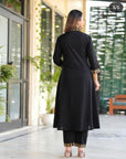 Elegant Sea Black Anarkali V-Neck Kurti Set – 3-Piece Indian Traditional Outfit with Dupatta | Perfect Gift & Daily Wear Inspired by Indian Culture - Toi ‘n’ Moi Ltd