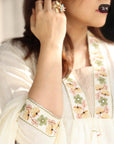 Elegant Sea White Anarkali V-Neck Kurti Set – 3-Piece Indian Traditional Outfit with Dupatta | Perfect Gift & Daily Wear Inspired by Indian Culture - Toi ‘n’ Moi Ltd