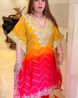 Elegant Bandhani Print Kaftan with Sequence Embroidery – Stylish Set with Pant - Toi ‘n’ Moi Ltd