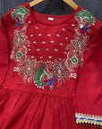 Stunning Floral Peacock Embroidery Work on Yoke Detailing – Anarkali Kurti with Pant & Georgette Dupatta | Elegant Lace Work Design - Toi ‘n’ Moi Ltd