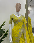 Luxury Designer Saree in Tibby Silk – Elegant Thread & Sequin Work with Matching Blouse | Premium Ethnic Wear - Toi ‘n’ Moi Ltd
