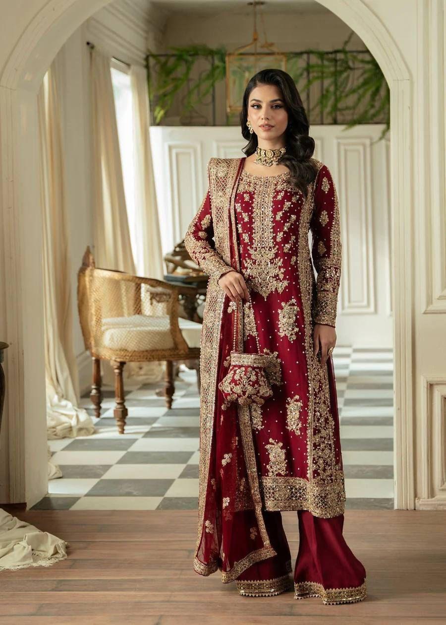 Elegant Embroidered Long-Sleeve Dress – Pakistani 3-Piece Formal Salwar Kameez | Designer Handmade Traditional Wear - Toi ‘n’ Moi Ltd