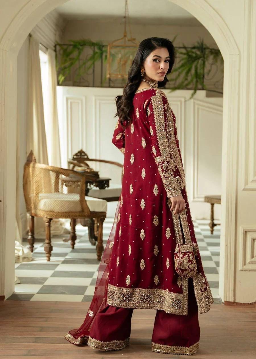 Elegant Embroidered Long-Sleeve Dress – Pakistani 3-Piece Formal Salwar Kameez | Designer Handmade Traditional Wear - Toi ‘n’ Moi Ltd