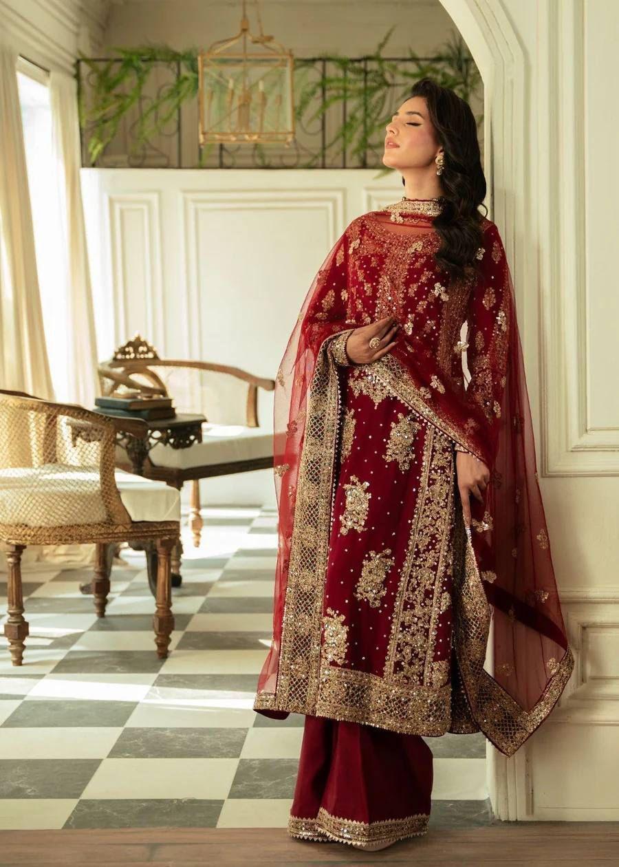 Elegant Embroidered Long-Sleeve Dress – Pakistani 3-Piece Formal Salwar Kameez | Designer Handmade Traditional Wear - Toi ‘n’ Moi Ltd