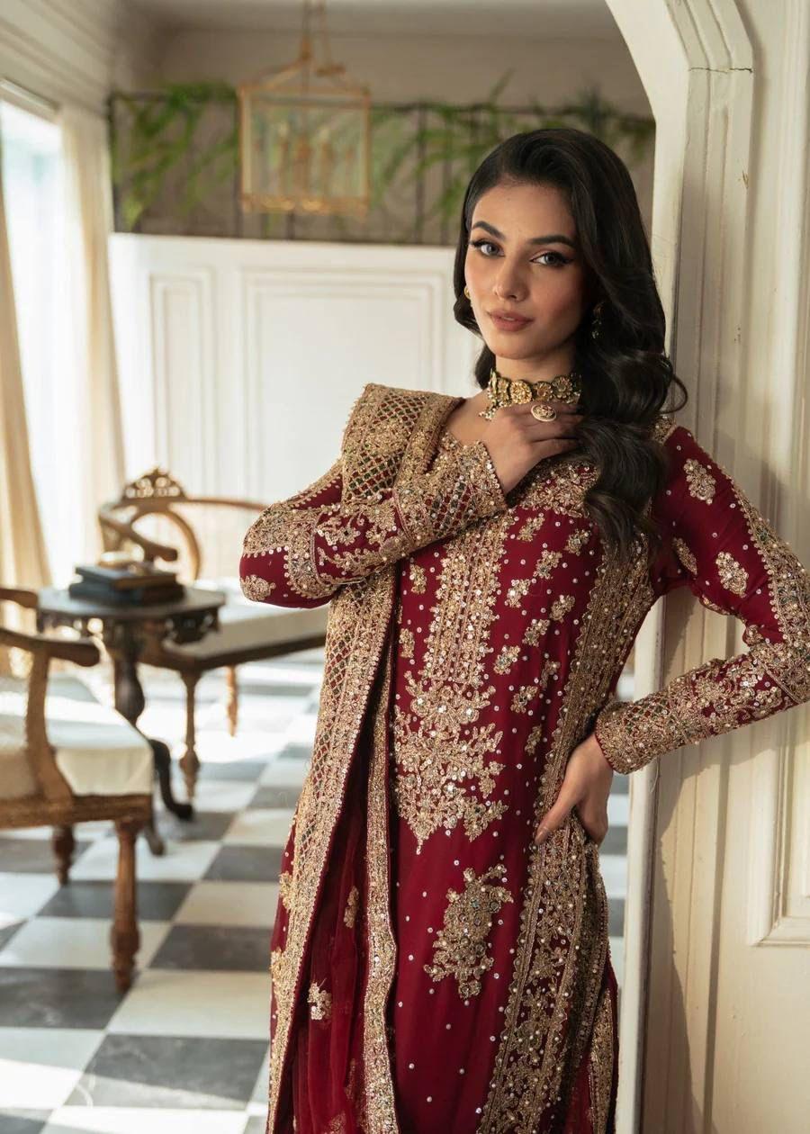 Elegant Embroidered Long-Sleeve Dress – Pakistani 3-Piece Formal Salwar Kameez | Designer Handmade Traditional Wear - Toi ‘n’ Moi Ltd
