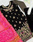Elegant Ready-to-Wear Black Pure Viscose Velvet Suit – Heavy Embroidery Design for Women | Stylish Party & Festive Wear - Toi ‘n’ Moi Ltd