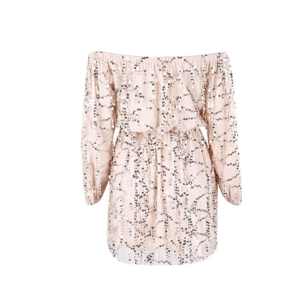 Combinaison beige à sequins et épaules dénudées