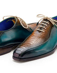 Paul Parkman Genuine Ostrich Leg Bicycle Toe Oxfords Green & Brown (ID