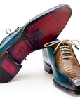 Paul Parkman Genuine Ostrich Leg Bicycle Toe Oxfords Green & Brown (ID