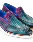 Paul Parkman Men's Smart Casual Woven Leather Loafers Green & Purple (ID