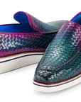 Paul Parkman Men's Smart Casual Woven Leather Loafers Green & Purple (ID