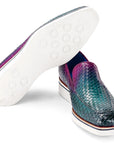 Paul Parkman Men's Smart Casual Woven Leather Loafers Green & Purple (ID